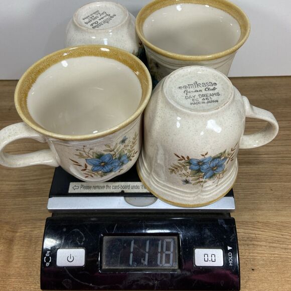 Vintage Mikasa Garden Club Day Dreams EC 461 Mugs Blue Flowers Japan Set Of 4 - Picture 10 of 10